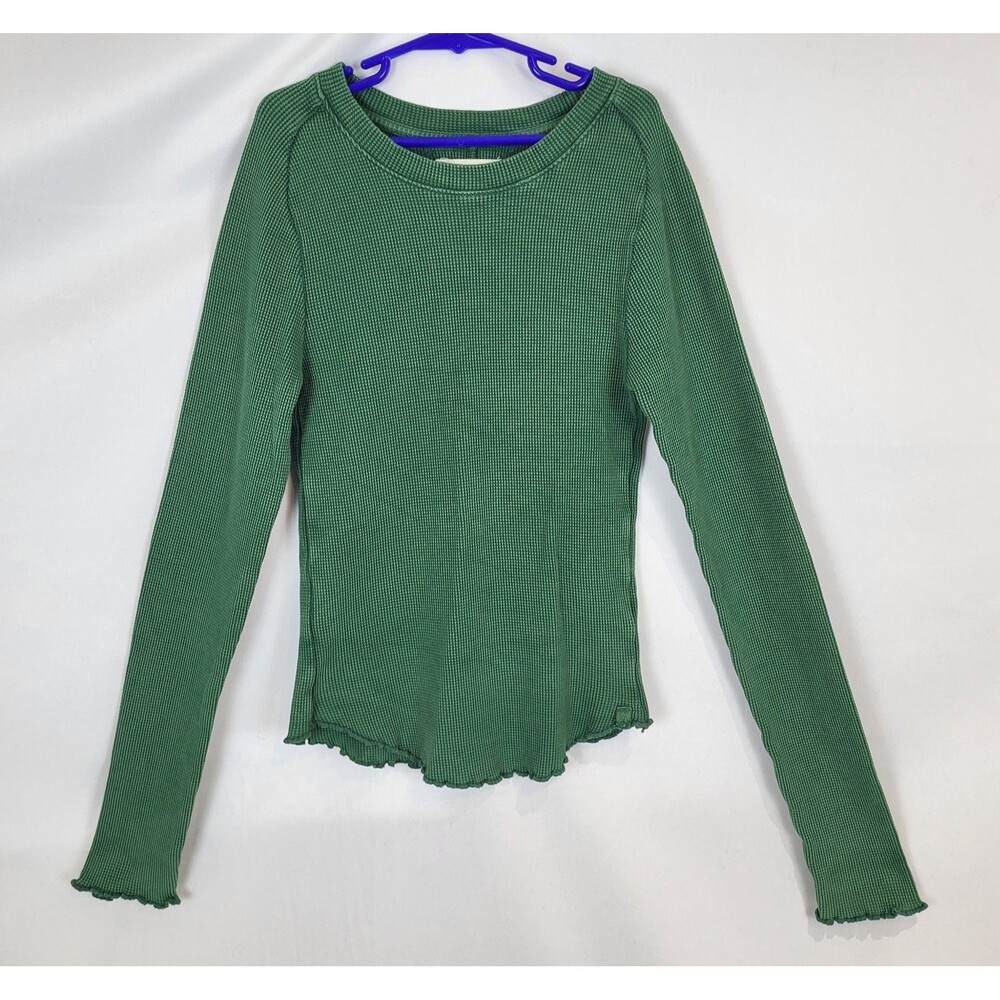 Free People We the Free Thermal Waffle Knit Top Size XS Green